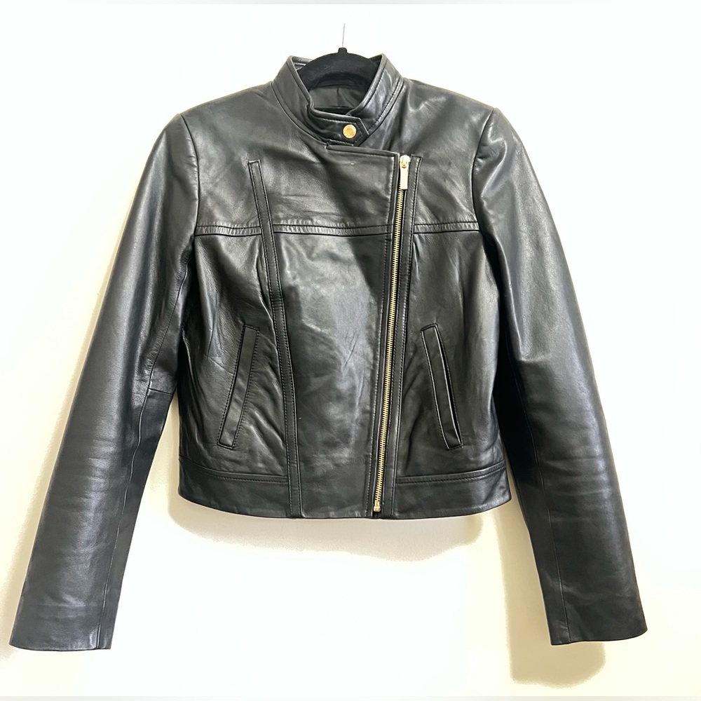 MICHAEL Michael Kors Black Lamb Skin Moto Jacket